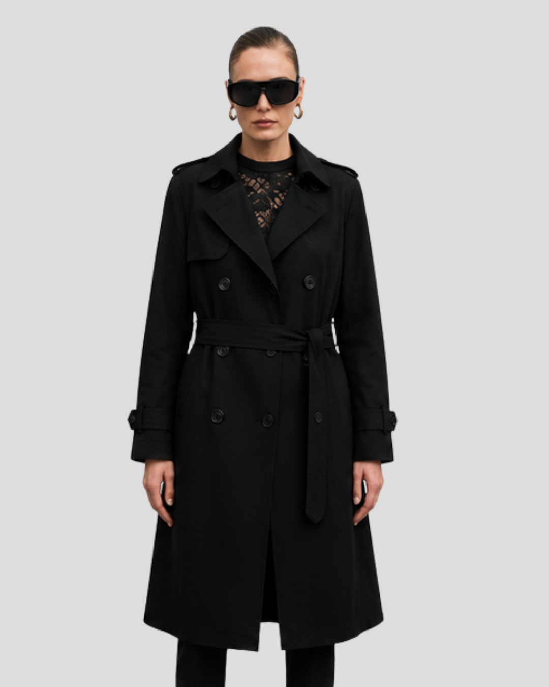 Trench Coat Casual Chic Preto Estruturado