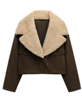 Jaqueta Elegante Gola Ampla em Suede Premium