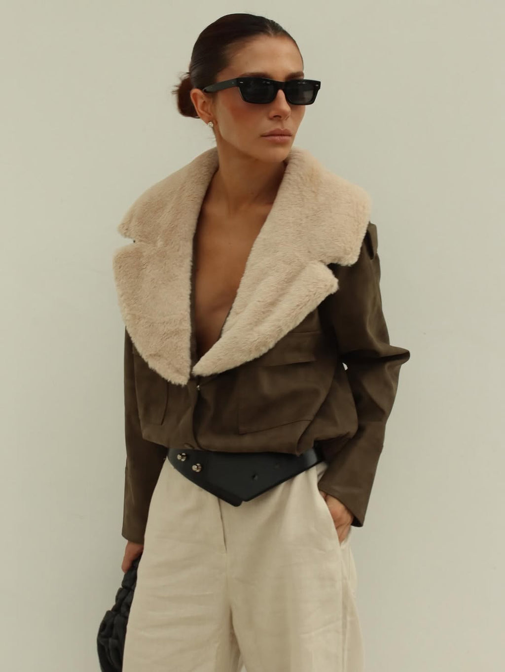 Jaqueta gola faux fur