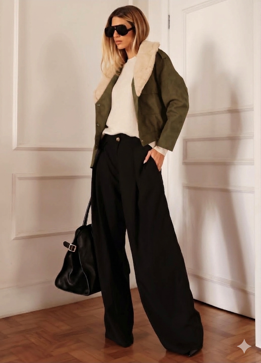 Jaqueta gola faux fur