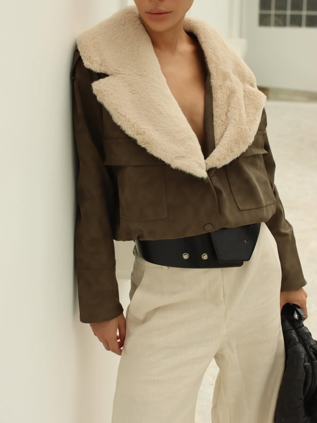 Jaqueta gola faux fur
