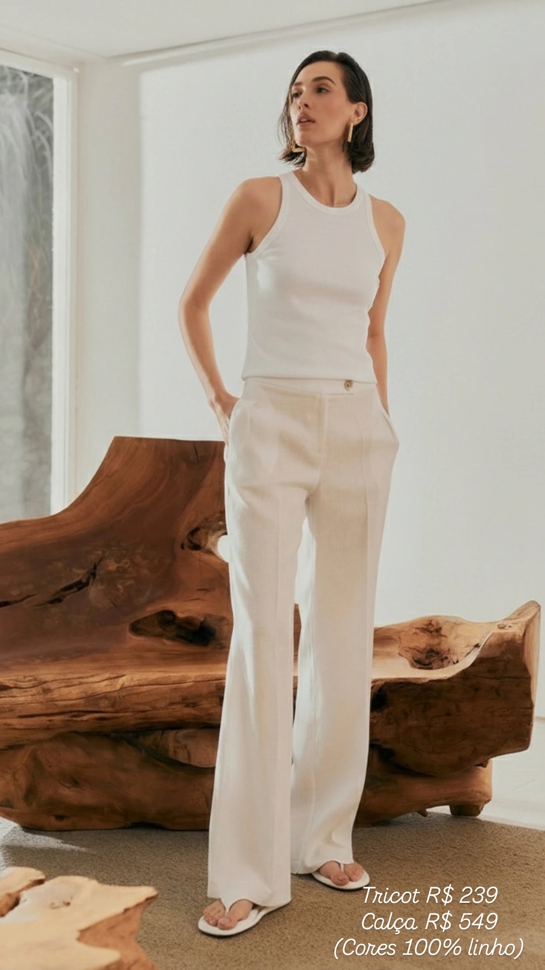 Calça Wide Leg 100% linho